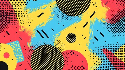 Vibrant Memphis Style Abstract Background Design - Hand Edited Generative AI - obrazy, fototapety, plakaty