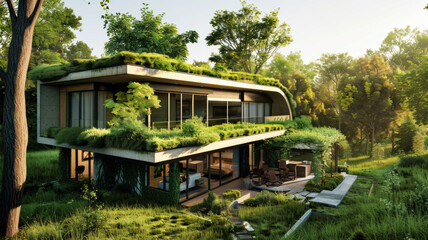 Eco-friendly architecture integrating lush greenery with modern living.