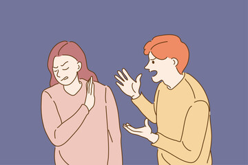 Couple arguing, angry people fighting. Hand-drawn, Vector Illustration.