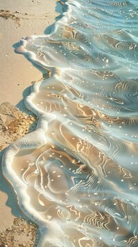 Sand fleas visible in the early morning light, creating tiny disturbances on a pristine beach