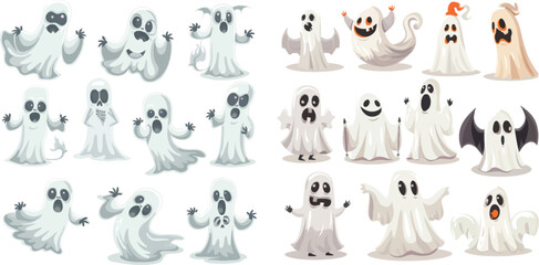 Horror curious devil phantom costume isolated cartoon vector icon set