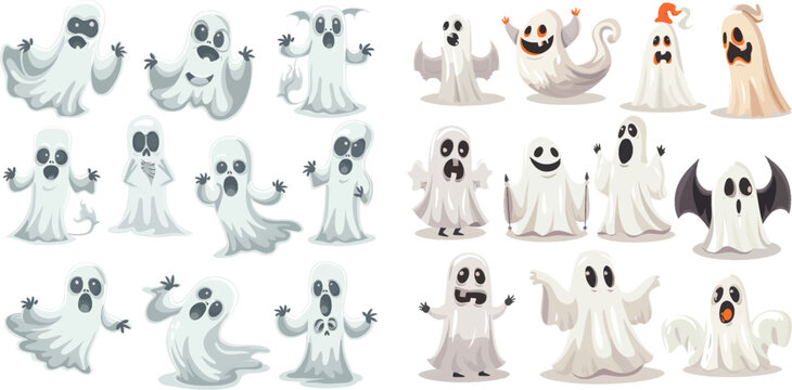 Horror curious devil phantom costume isolated cartoon vector icon set