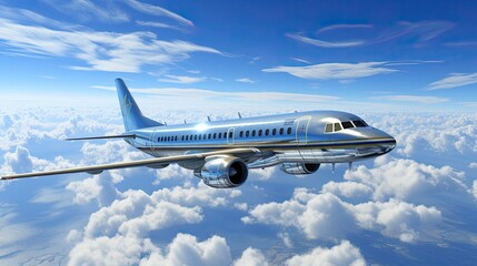 Fototapeta premium Private jet flying above the clouds