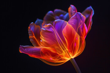 a tulip in close-up on a black background.