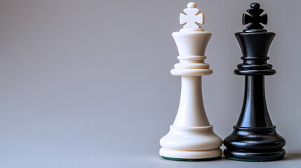 Chess pieces, black and white king, strategy and game theory concept