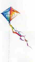 Vertical AI illustration translucent rainbow kite on white. Concept hobbies and entertainment.