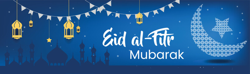 Eid Al fitr Banner Design Vector Illustration. Moslem Holiday. Modern Islamic suitable for Ramadan, Raya Hari, Eid al fitr and Mawlid.