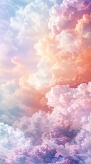 Vertical AI illustration pastel cloudscape fantasy. Concept backgrounds and textures.