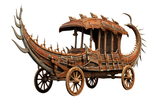 Viking Dragon Ship Cart Isolated On Transparent Background PNG.