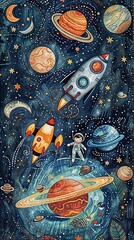 Vertical AI illustration outer space adventure illustration. Concept backgrounds and textures.