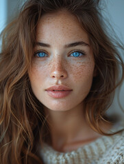 Blue-Eyed Beauty: Intimate Portrait of a Freckled Woman