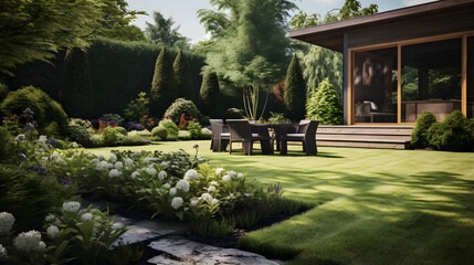 this is some beautiful reshaping of a residential garden or lawn - obrazy, fototapety, plakaty
