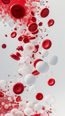 dynamic representation of red and white blood cells in motion, showcasing their unique shapes and colors against light background. This captures essence of human biology and health