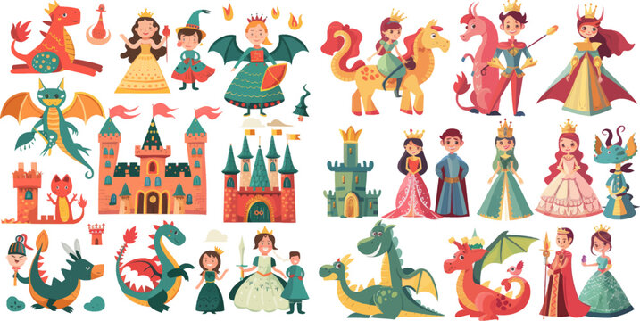 Fairytale isolated cartoon vector icons set