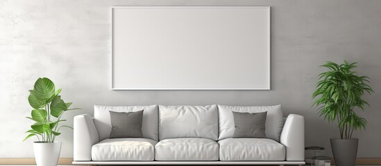 White modern sofa placed in a cozy living space, accompanied by a green potted plant for a touch of nature
