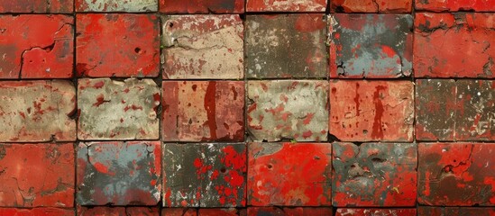 An image focusing closely on a brick wall covered in red paint