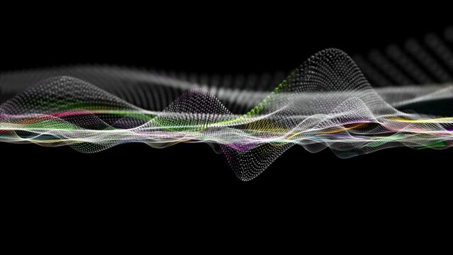 Fantastic video animation with particle wave object in slow motion and space for text, 4096x2304 loop 4K