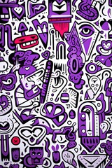 White paper background with lilac letters and glyphs, in the style of mr. doodle, sparklecore