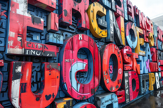 A variety of colorful letters displayed on a wall, creating a vibrant and eye-catching visual