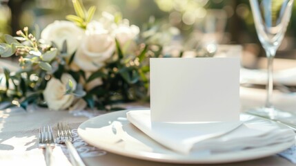 Elegant Wedding Table Setting with Blank Menu Card. Generative ai