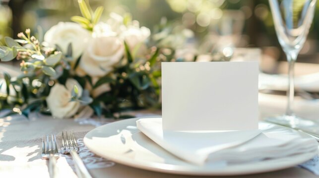 Elegant Wedding Table Setting with Blank Menu Card. Generative ai