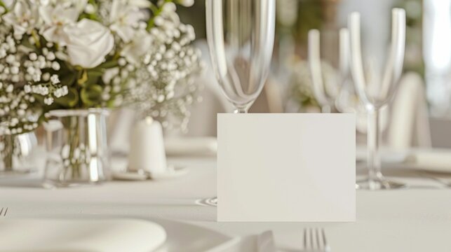 Elegant Wedding Table Setting with Blank Menu Card. Generative ai