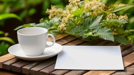 Obraz na płótnie Canvas Morning Serenity: A Cup of Tea in the Garden. Generative ai