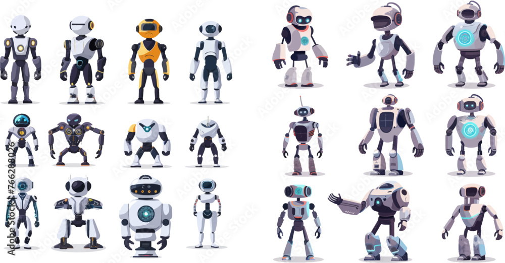 Aufkleber cartoon robot evolution, digital bot characters development
