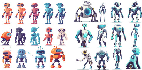 Fototapeta na wymiar Robots engineering progress from primitive droid to ai cyborg vector illustration set