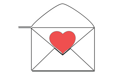 Continuous one line drawing of envelope with heart. Love letter. Vector illustration  