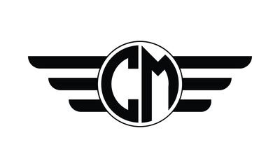 CM initial letter circle wings icon gaming logo design vector template. batman logo, sports logo, monogram, polygon, war game, symbol, playing logo, abstract, fighting, typography, minimal, wings logo - obrazy, fototapety, plakaty