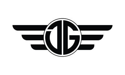 DG initial letter circle wings icon gaming logo design vector template. batman logo, sports logo, monogram, polygon, war game, symbol, playing logo, abstract, fighting, typography, minimal, wings logo - obrazy, fototapety, plakaty