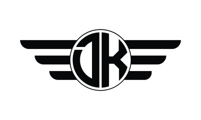 DK initial letter circle wings icon gaming logo design vector template. batman logo, sports logo, monogram, polygon, war game, symbol, playing logo, abstract, fighting, typography, minimal, wings logo - obrazy, fototapety, plakaty