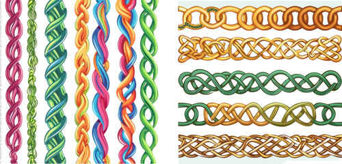 Knotted braid ornaments isolated vector illustration set - obrazy, fototapety, plakaty