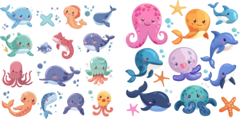 Crédence de cuisine en verre imprimé Vie marine Cute sea animals characters vector illustration set