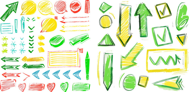 Green hand drawn symbols vector illustration set