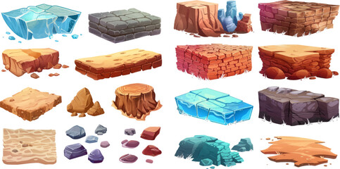 Cartoon surface pattern, rock and brick, sandy level