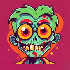 Fototapeta premium This colorful, cartoonish zombie wears a bowtie and a suit. Its green skin contrasts with its red hair and yellow eyes. The expressive face features drooling and a heart-shaped mouth. 