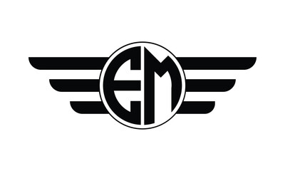EM initial letter circle wings icon gaming logo design vector template. batman logo, sports logo, monogram, polygon, war game, symbol, playing logo, abstract, fighting, typography, minimal, wings logo - obrazy, fototapety, plakaty
