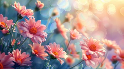 a field of pink daisy flowers in full bloom