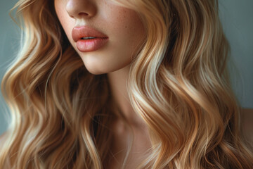 Portrait of woman with beautiful natural long wavy blonde hair