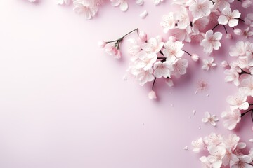 Mass of Pink Flowers on a Purple Background. Generative AI.