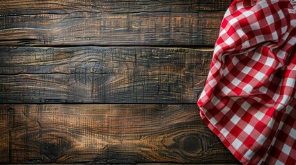 Red and White Checkered Cloth on Wooden Surface