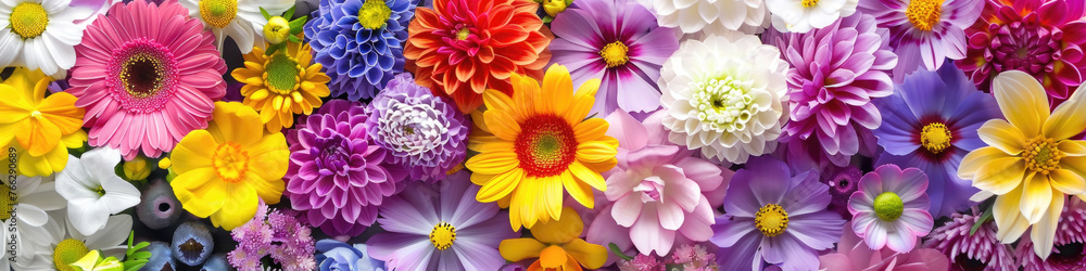 Poster collection of various flowers, each displaying a different vibrant color, creating a colorful and di