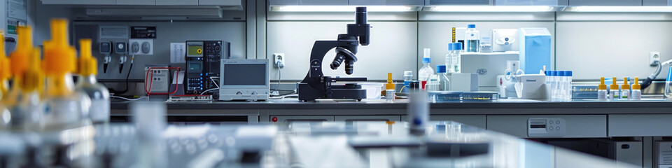 A lab packed with a multitude of laboratory equipment, from glassware to machines, indicating a...