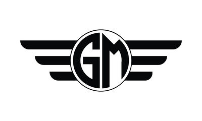 GM initial letter circle wings icon gaming logo design vector template. batman logo, sports logo, monogram, polygon, war game, symbol, playing logo, abstract, fighting, typography, minimal, wings logo - obrazy, fototapety, plakaty