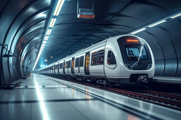 Under subway is sleek new modern futuristic wagon train metro system Generative AI - obrazy, fototapety, plakaty