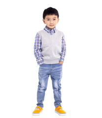 Full length of Happy Asian little boy  isolated on white background