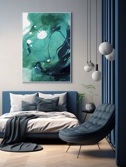 Abstract painting. Blue green Color graphics and collage. Painting in the interior. A modern poster