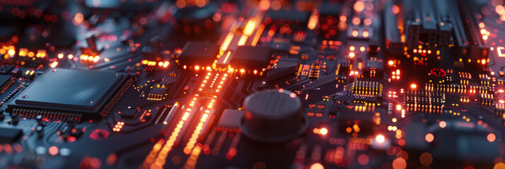 Chipset processor circuit mother board, semiconductors at the center with abstract lights background